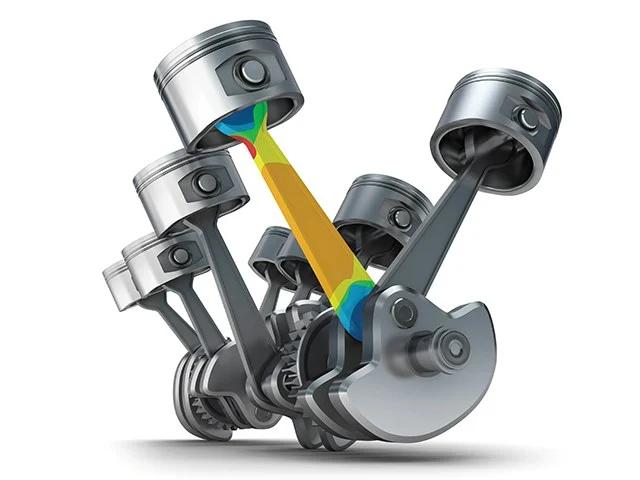 HyperMesh model of an engine crank and piston assembly